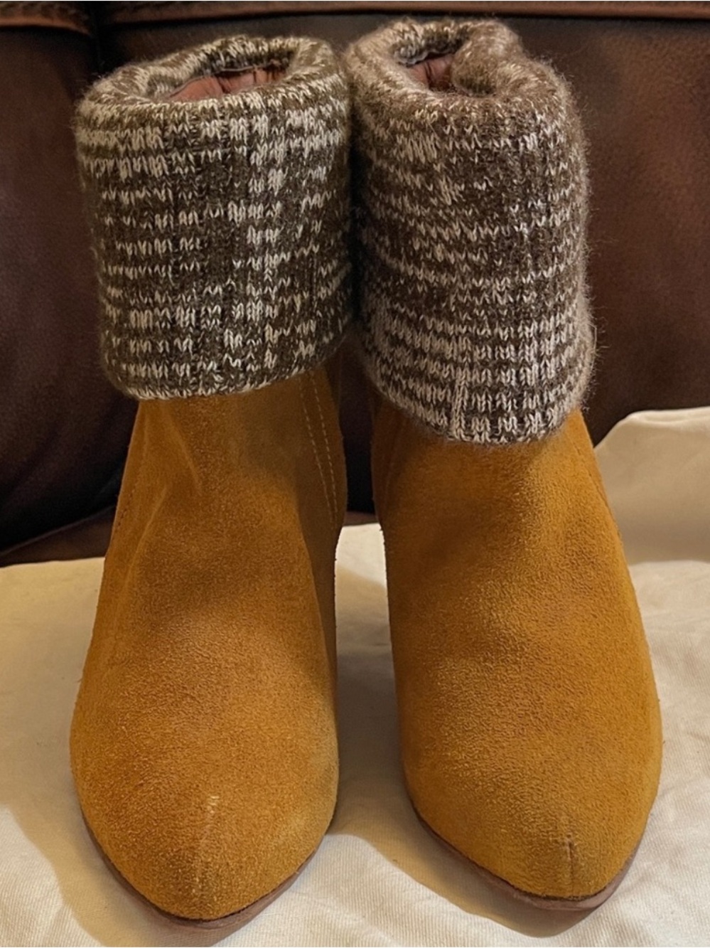 Rachel Comey Suede Ankle Booties with Knit Cuffs in tan Size 8